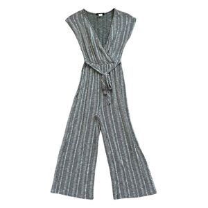 Caution To The Wind Black White Striped Sleeveless Front Tie Jumpsuit Size Small